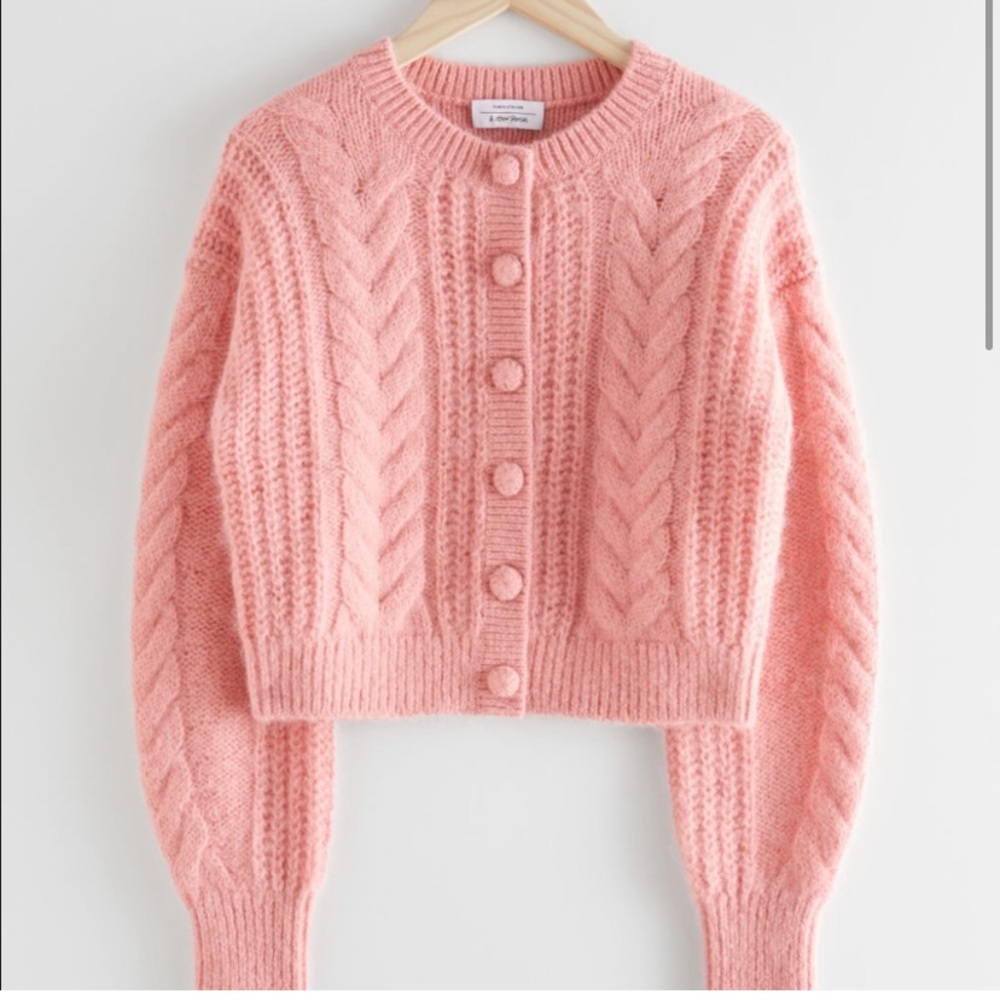 NWT & Other Stories Cropped Cable Knit Cardigan Pink